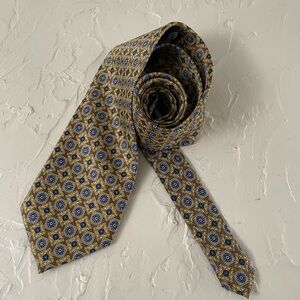 *Fratello Men's Yellow & Blue Hexa Persian TilesBlock Print Necktie